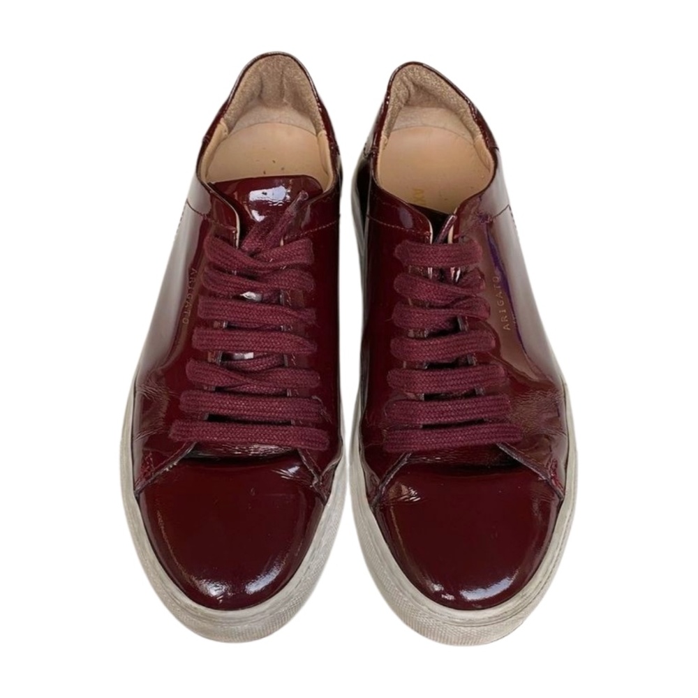 Axel Arigato, Lace Up, Burgundy Patent Leather, Clean 90 Sneakers, Size 37